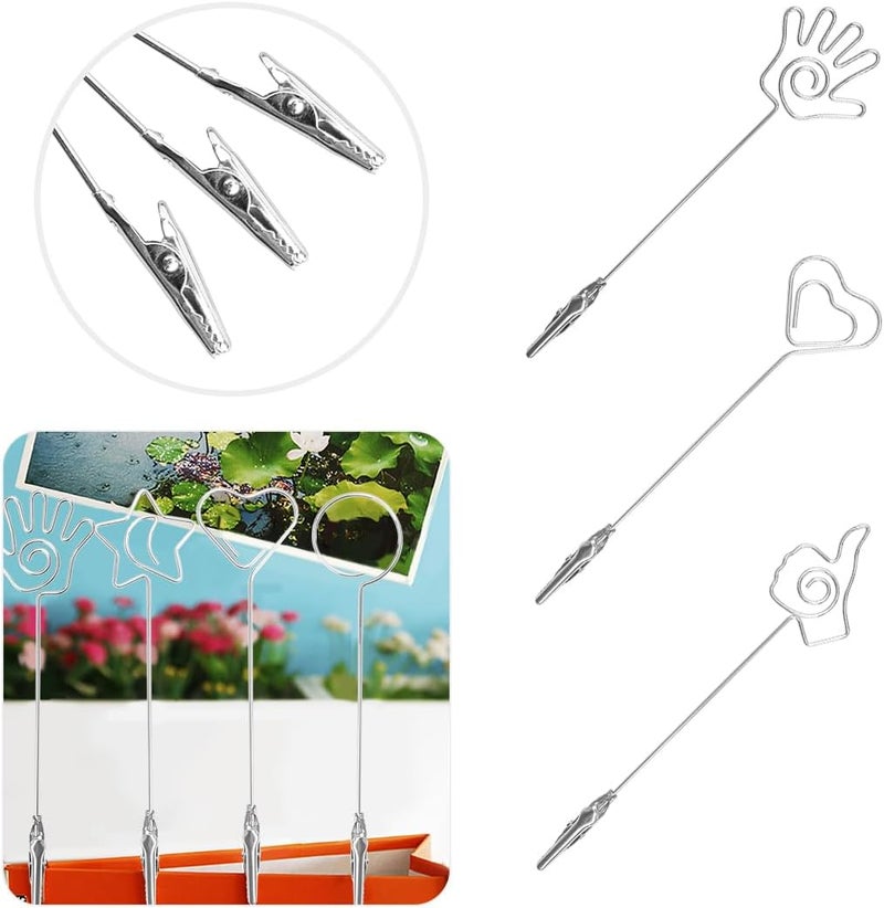 ELANE 15 pcs Metal Wire Alligator Clamp,Memo Clip,Double End Wire Card Holder for DIY Card,Photo,Memo,Banquet,Wedding,Flower Shop (Silver) - Image 3